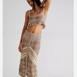 nwt FREE PEOPLE touch the sun crochet skirt and top set s